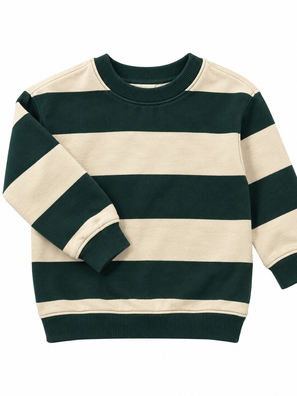 H&M Cream and Dark Green Wide-Stripe Crewneck Sweater